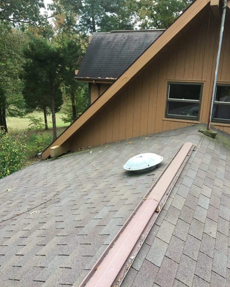 Shingle roof detail at a wall