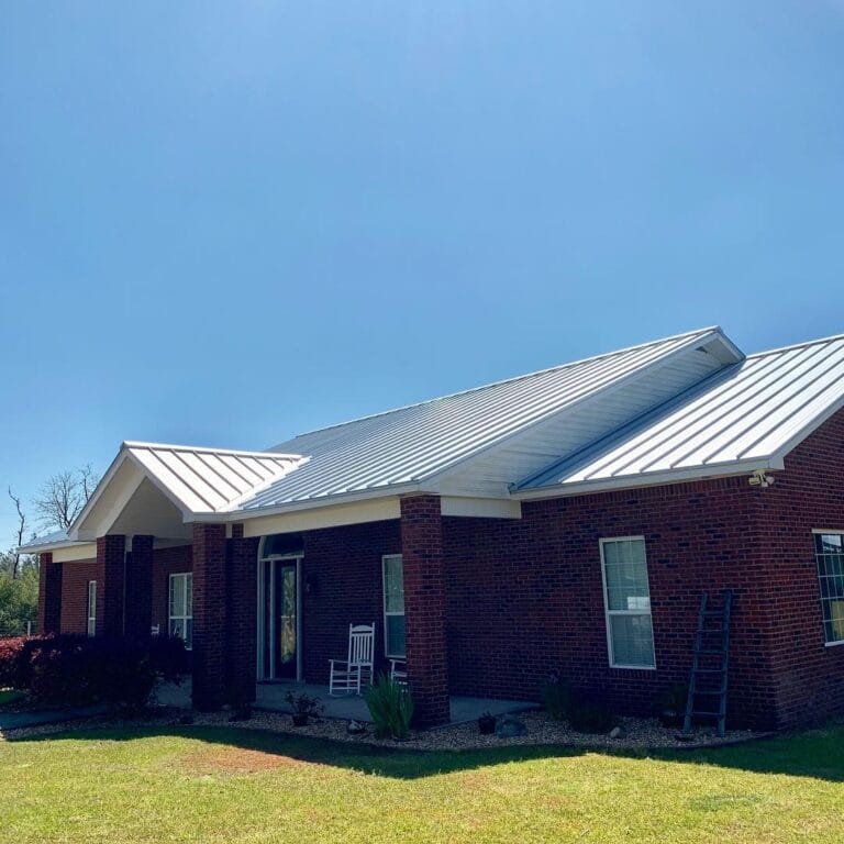 Metal roof on a brick home