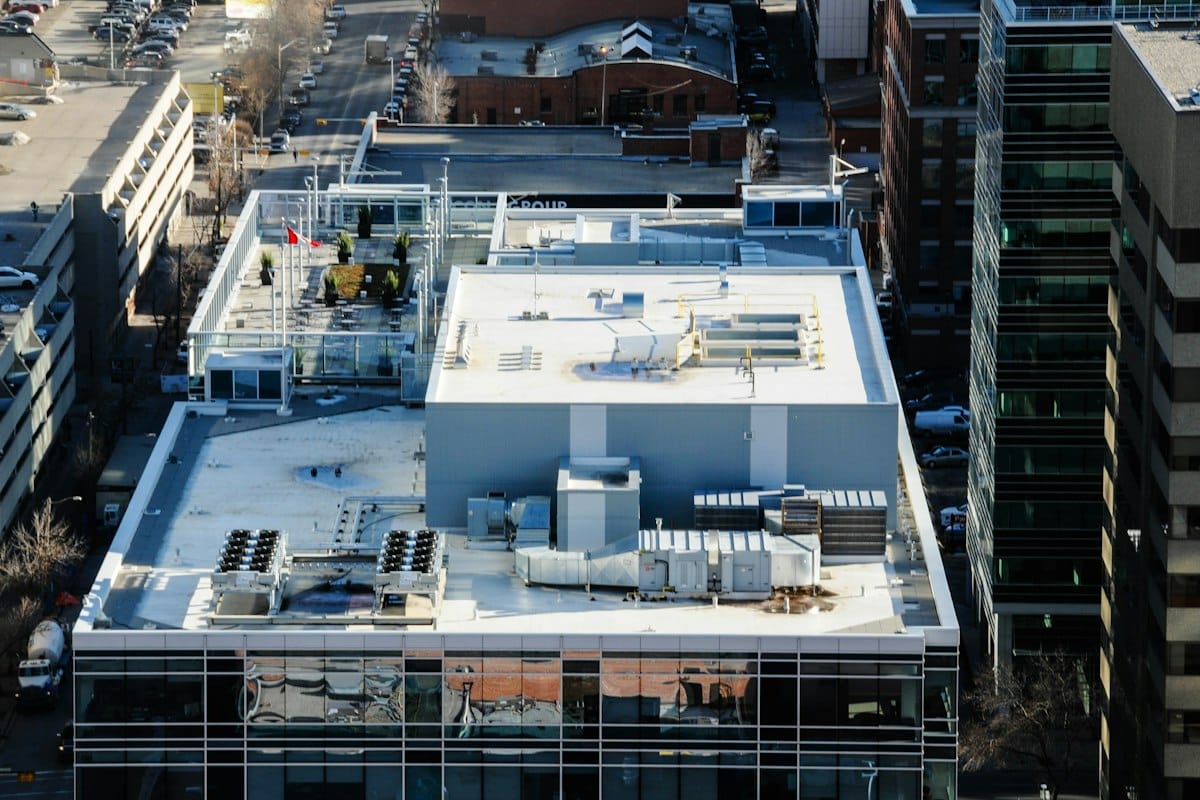 White TPO membrane roof on a commercial building, Dickson, TN