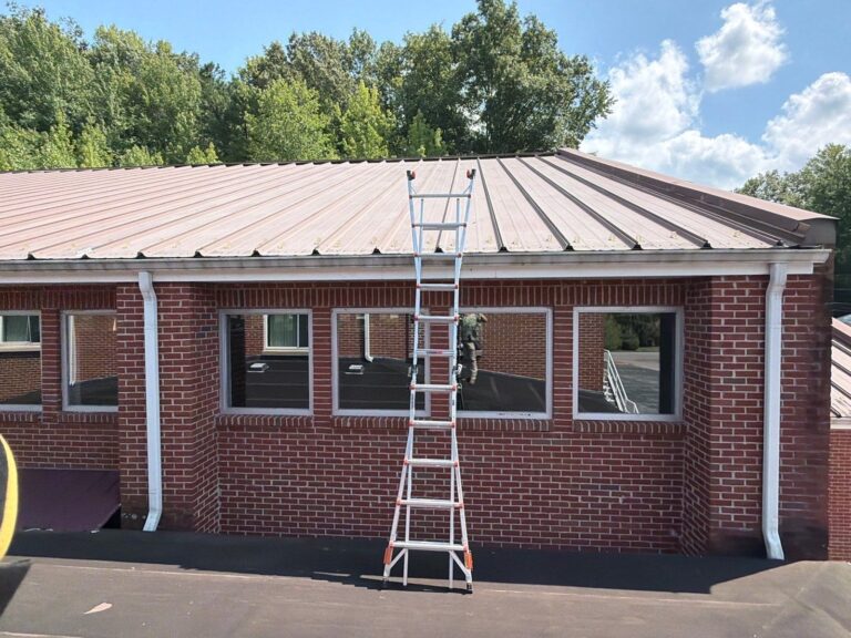 Metal roof repair at a Waverly church